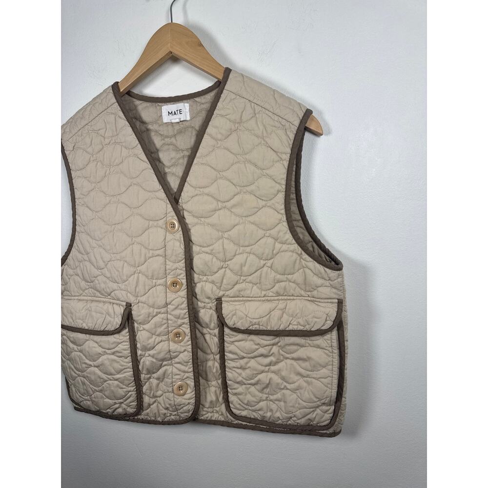 MATE the Label Organic Cotton Quilted Vest - Mushroom (Beige) / Brown Trim - M - Picture 4 of 8